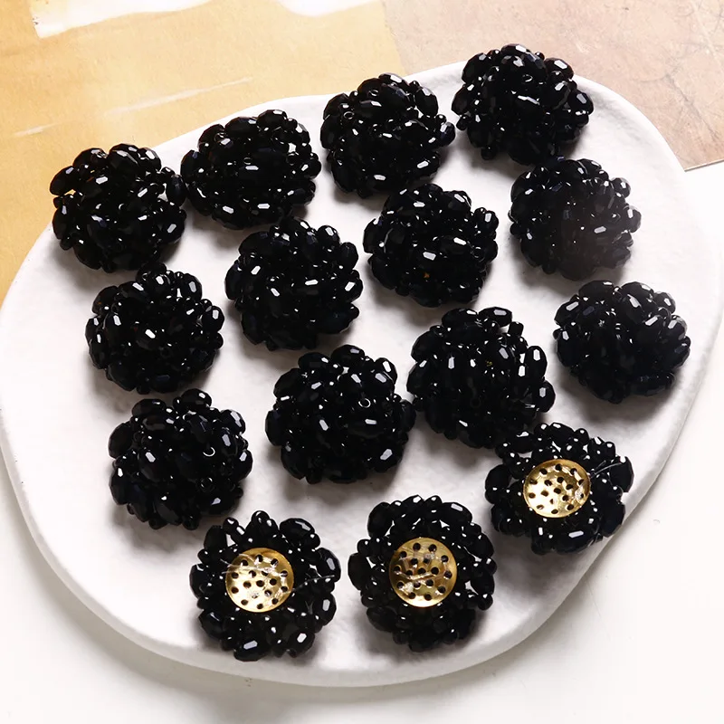 2pcs Retro dark personality pure black flowers DIY hand-woven beaded charms for jewelry making earrings supplies