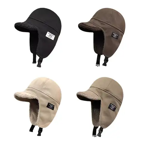 Outdoors Plush Bomber Hat Thick Warm Ushanka Fur Hat Windproof Ski Russian Cap for Men Women