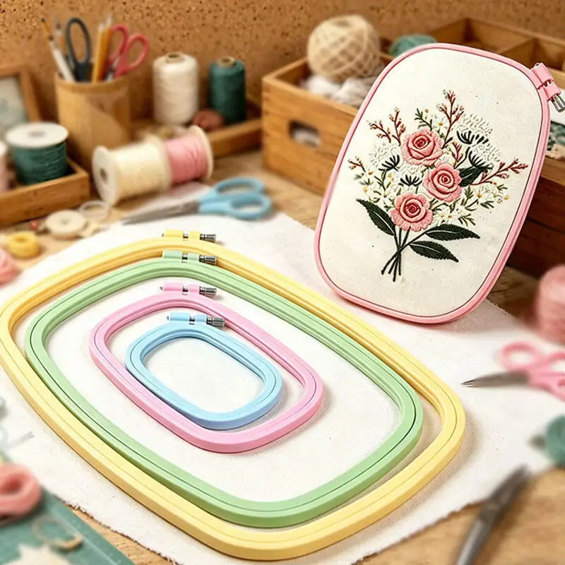 

1/2/3Pcs Plastic DIY Embroidery Hoops Square Cross Stitch Frame Home Handicraft Embroidery Set Sewing Accessories