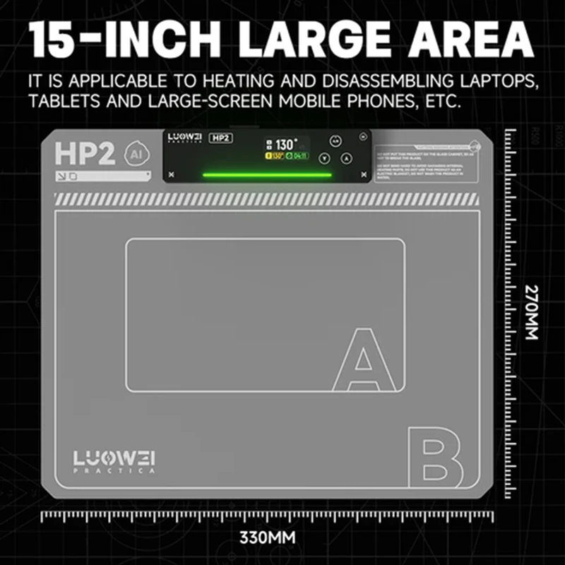 LUOWEI LW-HP2 15inch LCD Screen Disassembly Heating Mat for Mobile Phone Two-Layer Silicon Dual Zone Adjustable Heating Pad