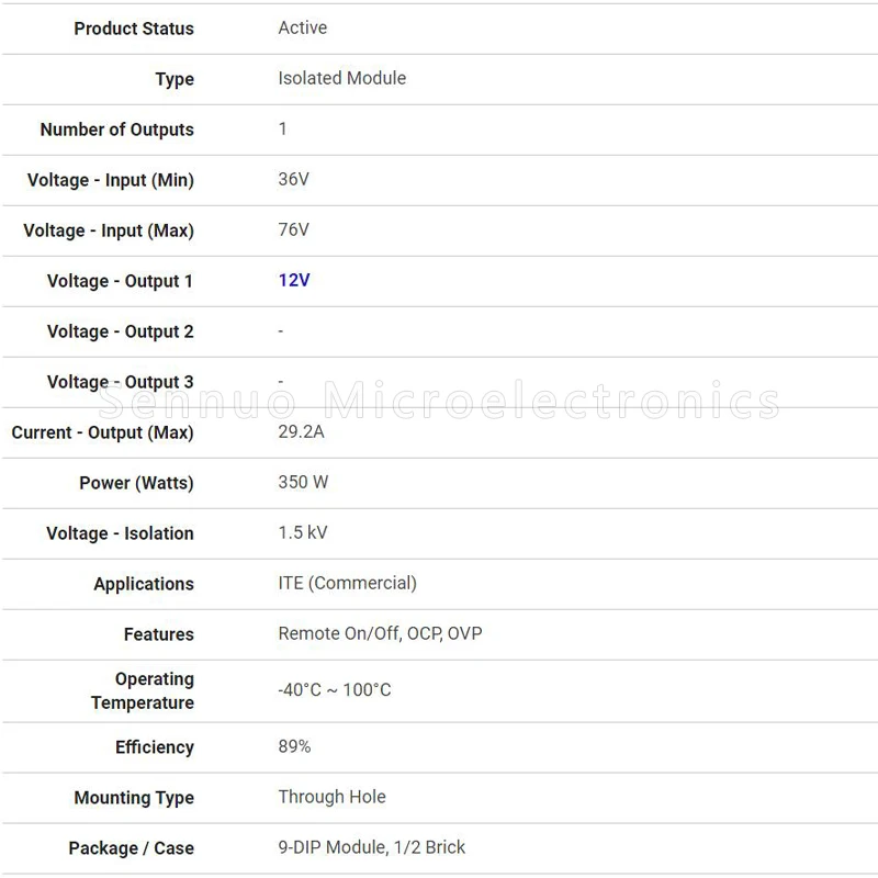 1Pcs NEW TDK Electronics PAH350S48-12 DC-DC Converters 12V 350W 	 Isolated Module Converter 1 Output 12V 29.2A 36V - 76V Input
