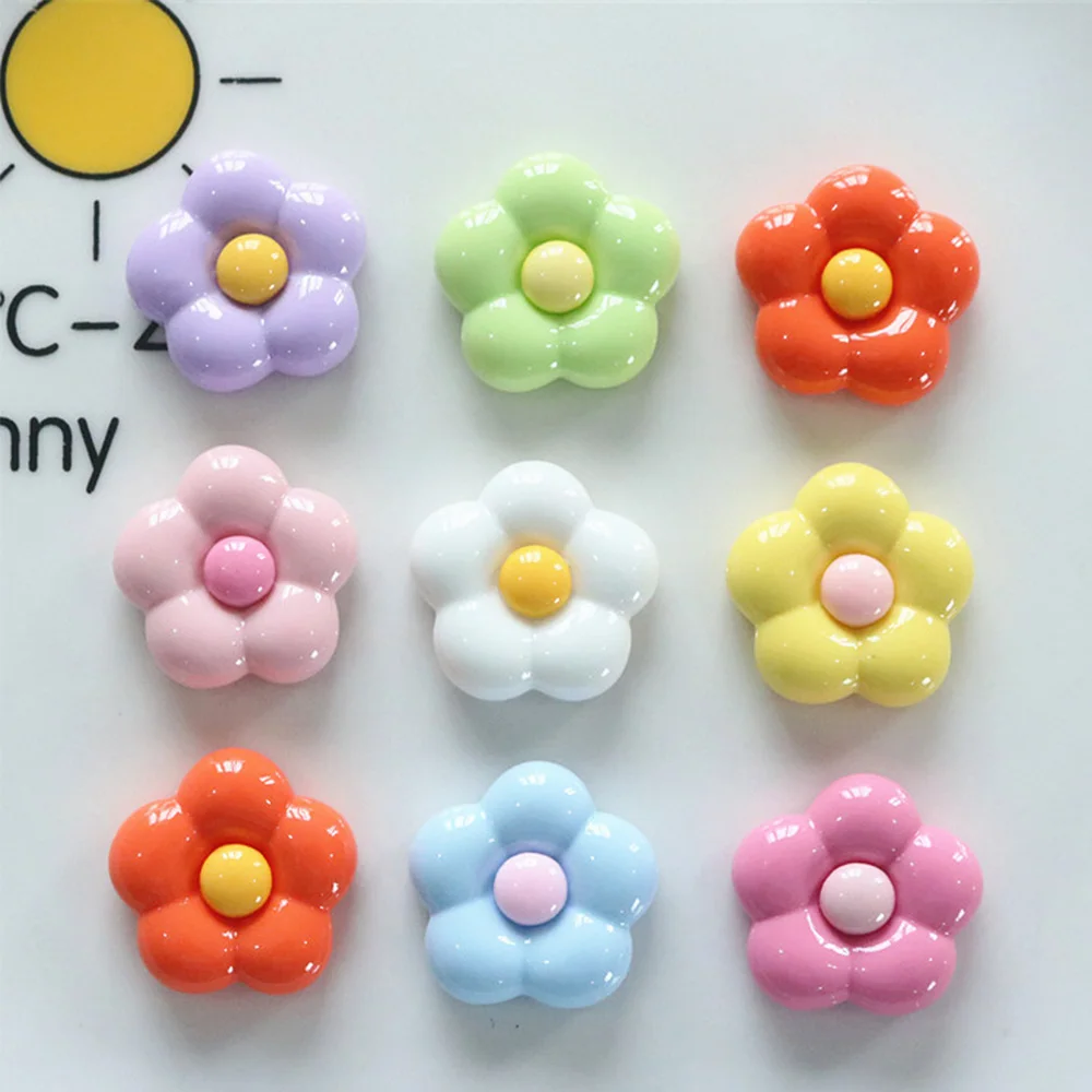 10PCS Shiny Rounded Five Petal Flower Resin Flatback Cabochons For Hairpin Scrapbooking DIY Jewelry Craft Decoration Accessories