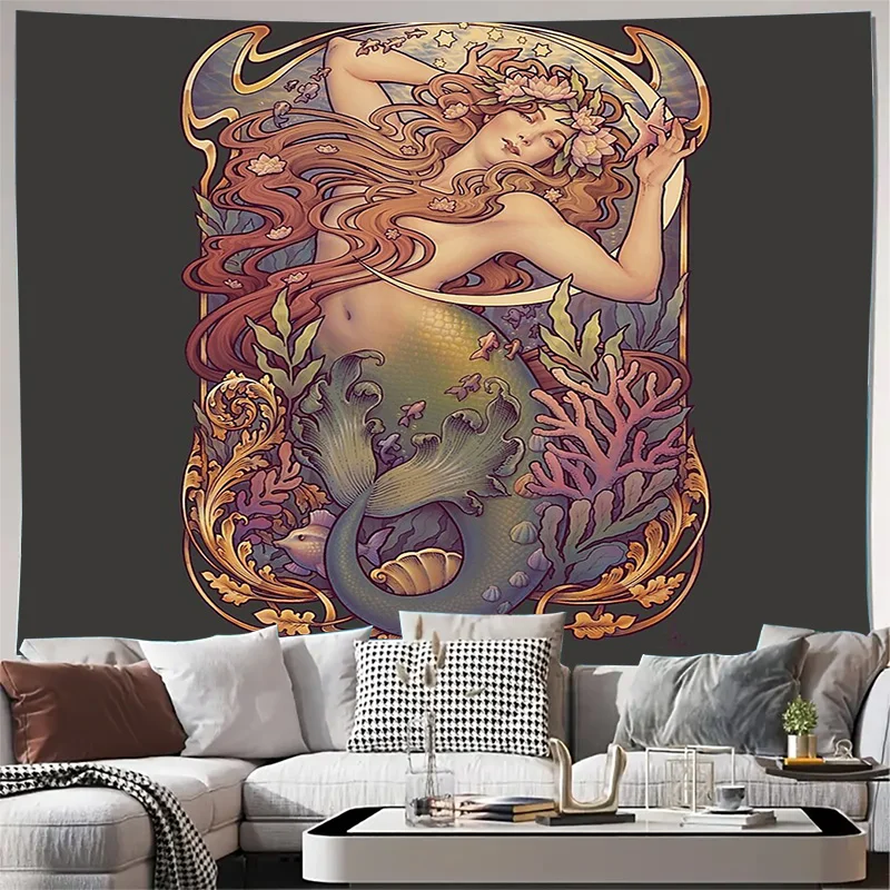 

Ocean Mermaid Tapestry Wall Hanging Coastal Home Decor Sea Witch Fantasy Art Room Decoration Aesthetic Bedroom Wall Art Gift