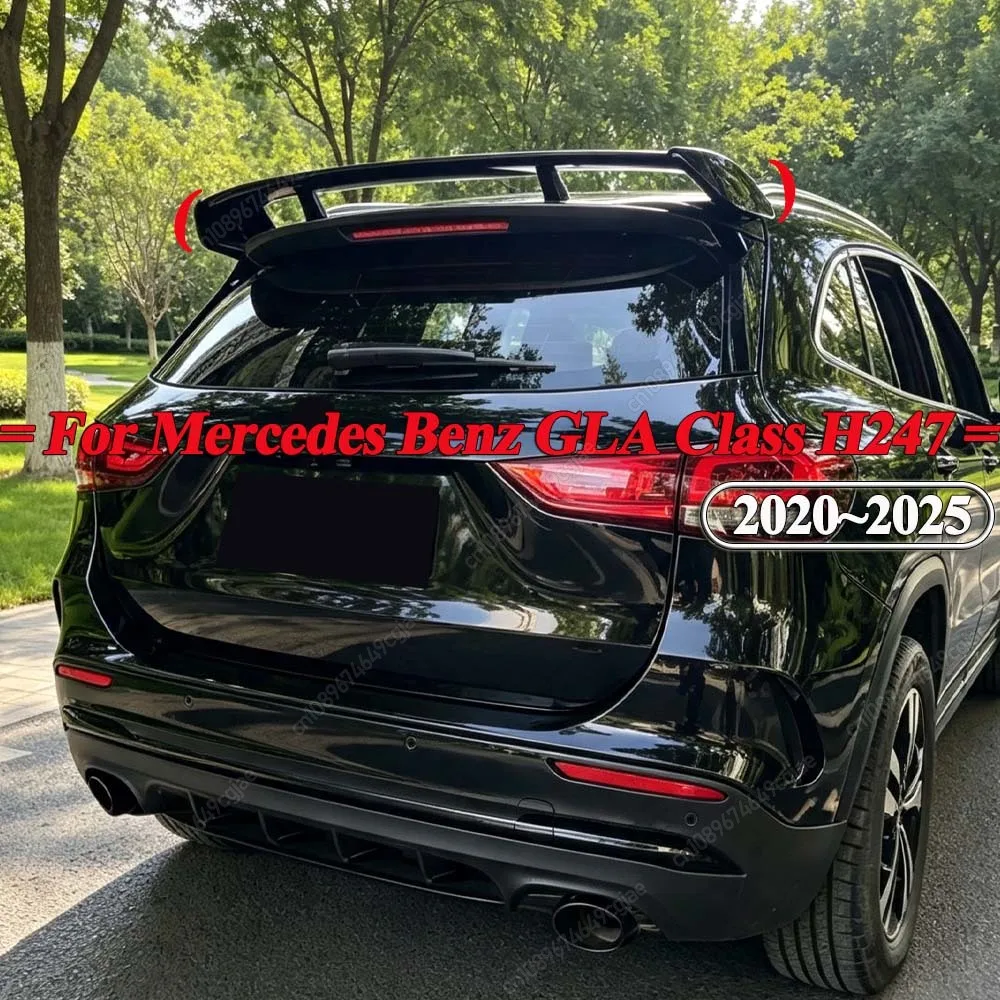 For Mercedes GLA Class H247 GLA180 200 250 260 GLA35 45 AMG Line 2020-2025 Rear Trunk Roof Spoiler Wing Gloss Black ABS Kit Trim