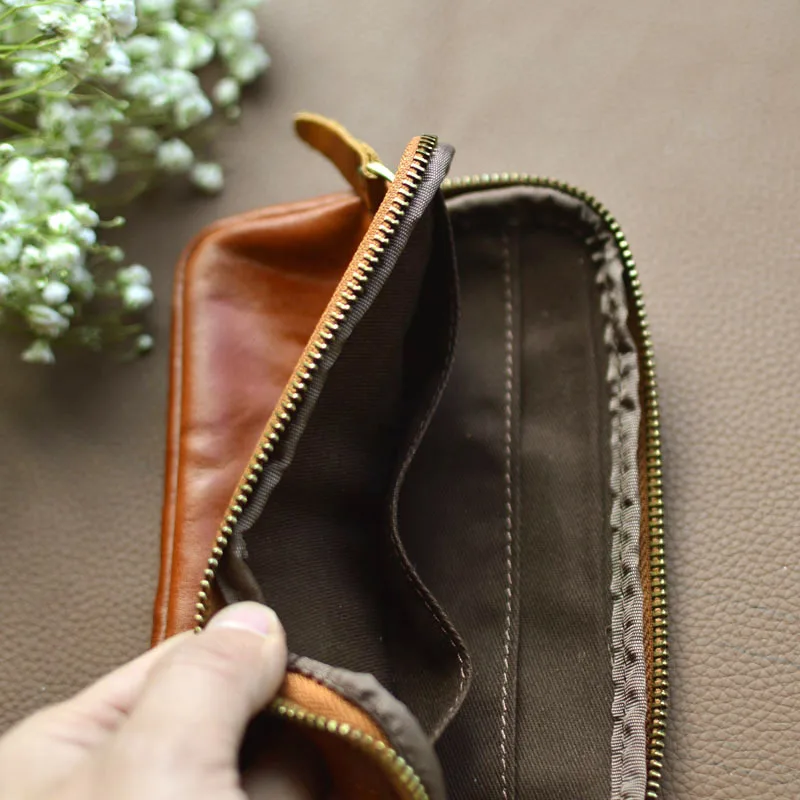 AETOO حقيبة يد جديدة من الجلد المدبوغ بالنباتات بسحاب من جلد البقر محفظة للعملات المعدنية ذات سعة كبيرة حقيبة للبطاقات حقيبة تخزين جلدية حقيبة مفاتيح #5