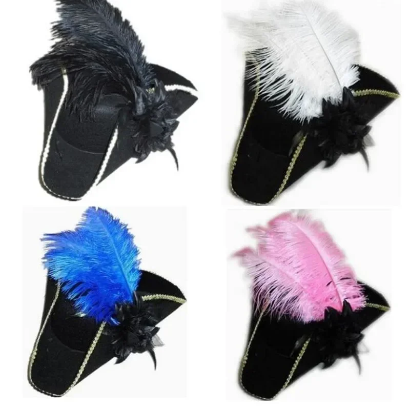 Feather Pirate Hat Adults Men  Royal Court Top Hats Caps Props  Masquerade Party Hair Accessory Halloween Costume Cosplay