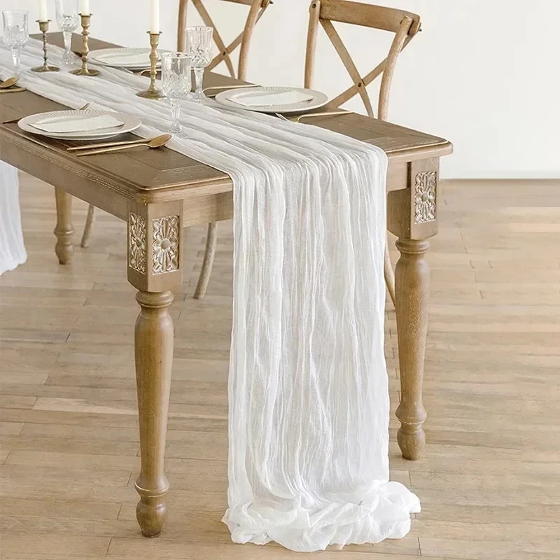 Wrinkled Cheesecloth Table Runner Wedding Table Decor Boho Gauze Tablecloth for Bridal Shower Birthday Party Ceremony Reception