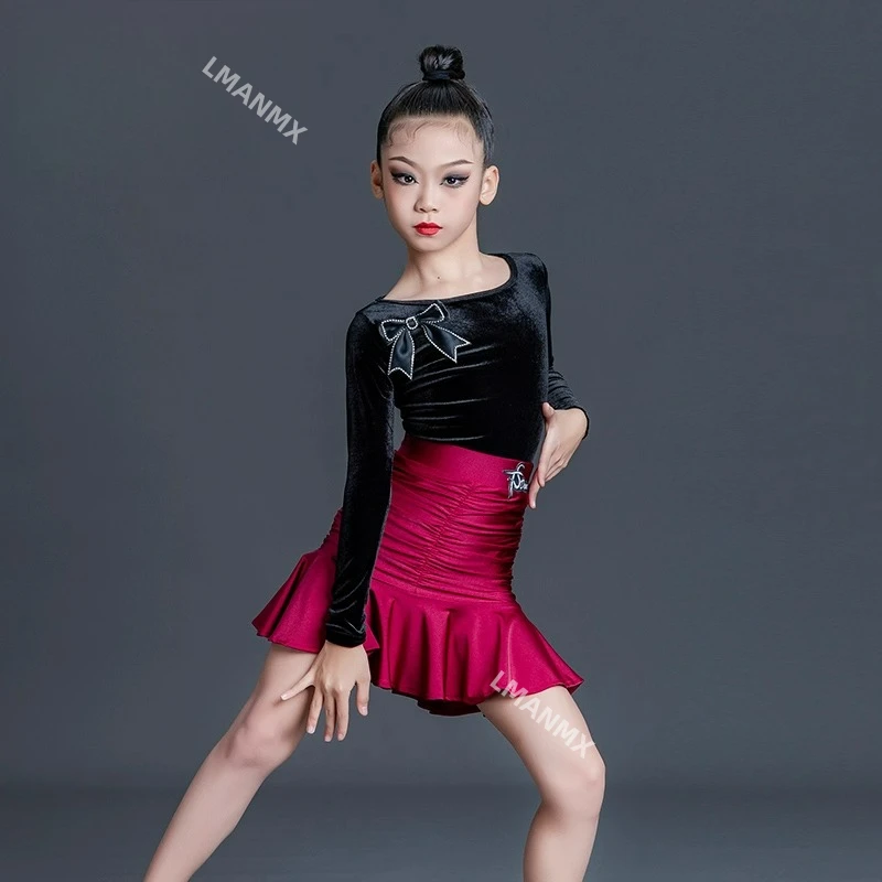 

Новое платье для латинских танцев осень/зима 202, тренировочное платье для девочек, детское платье для танцевальных выступлений, разделенный комплект