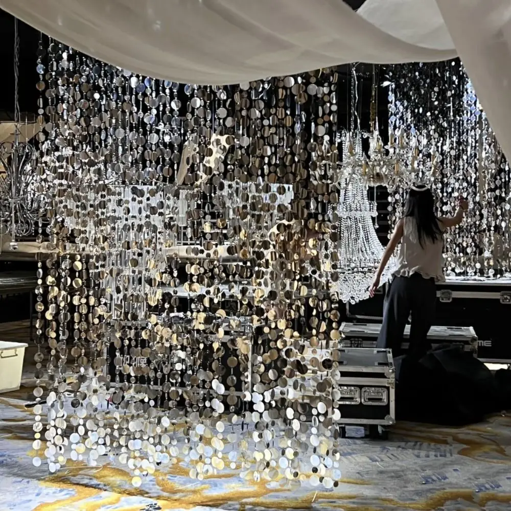 

10PCS 1 Meter Sequins Hanging Foil Curtains Gold Silver PVC Round Sequin Rain Curtain Flash Curtains Round Sequin Bead Strings