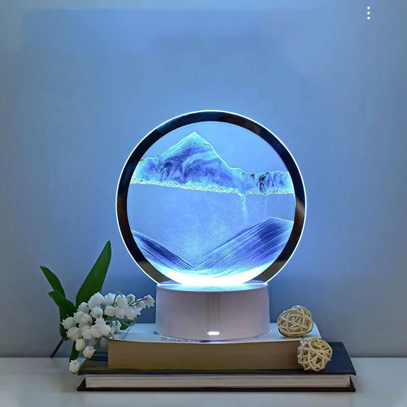 3D Moving Sand Art Picture Round Glass Deep Sea Sandscape Hourglass Home Decoration Quicksand Craft Flowing Sand Painting Gifts