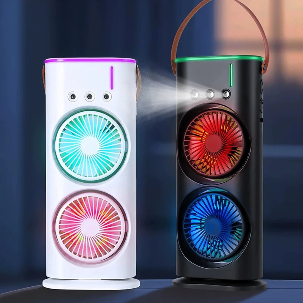 

Двуглавый распылительный вентилятор кондиционера, 3-скоростной перезаряжаемый USB настольный воздухоохладитель, ночник с пультом дистанционного управления для офиса и дома