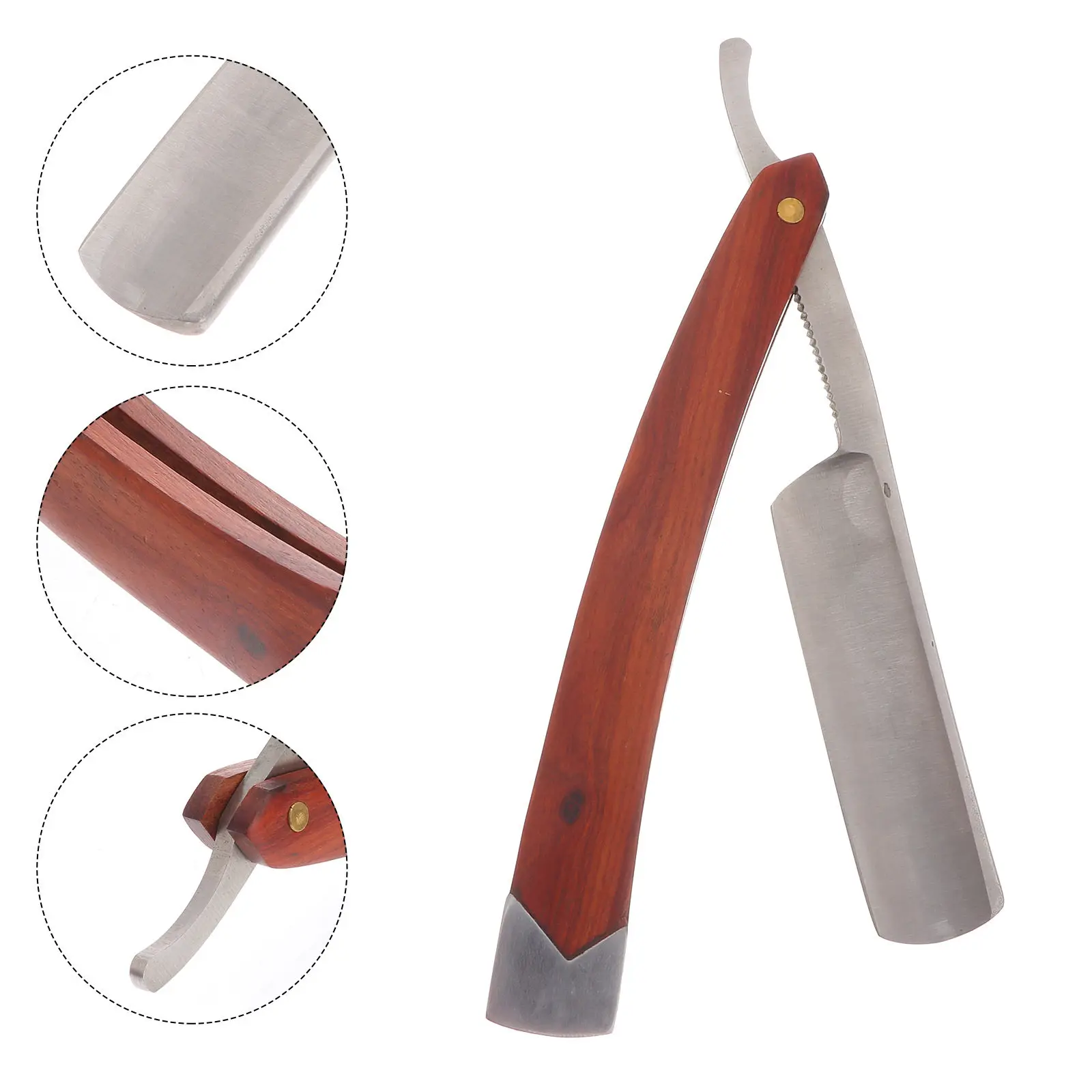 

Straight Barber Razor Wood Handle Manual Shaving Tool Stainless Steel Portable Foldable for Men Beard Sideburns Short Hair Salon