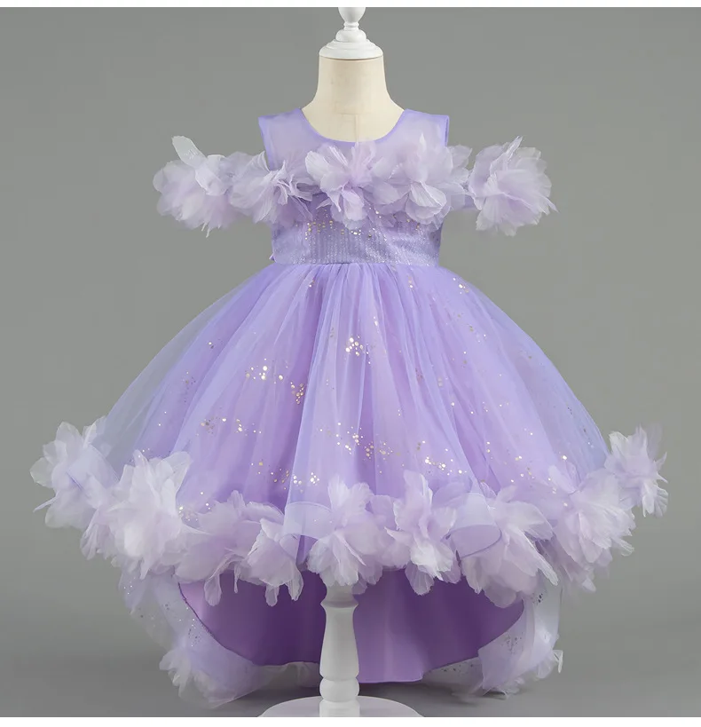 

Purple Flower Bridesmaid Princess Dres Baby Wedding Christmas Party Tail Dress Birthday Party Wedding Flower Girl host birthday