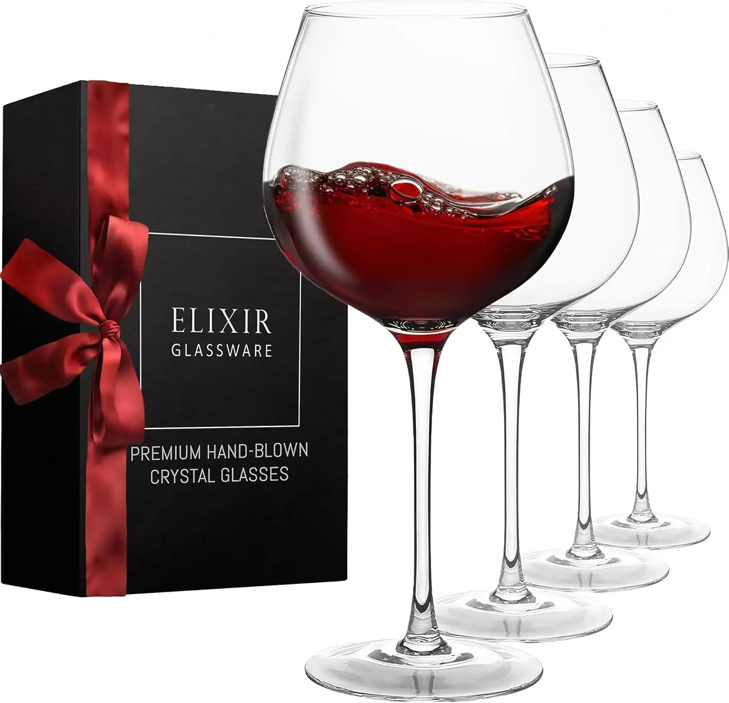 

Extra Large Crystal Red Wine Glasses Set of 4, Hand Blown Long Stem for Weddings and Anniversaries, 22 oz Clear