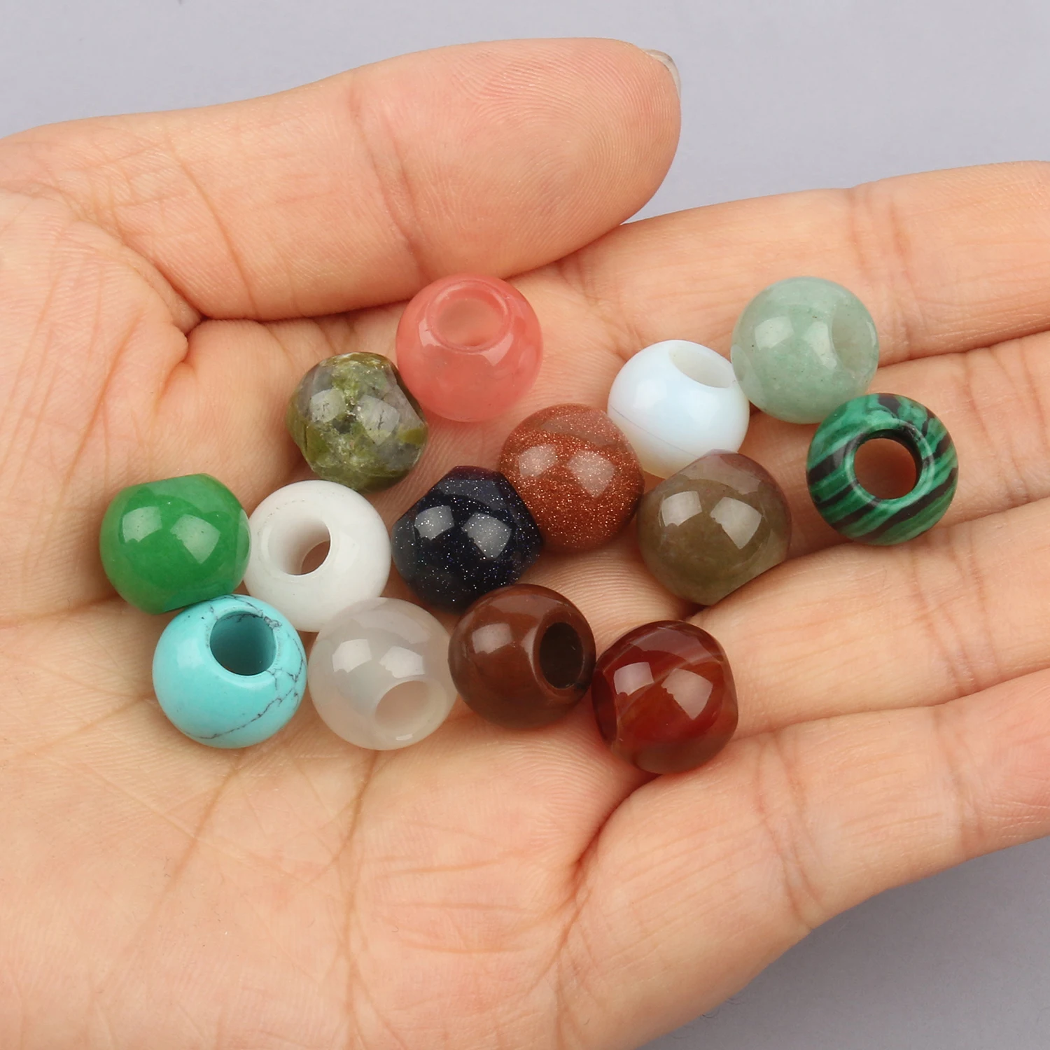 2pcs 12x10mm Large Hole Beads Natural Semi-precious Stone 14Colors for Choice Hole Size Approx 5mm DIY Manual Accessories