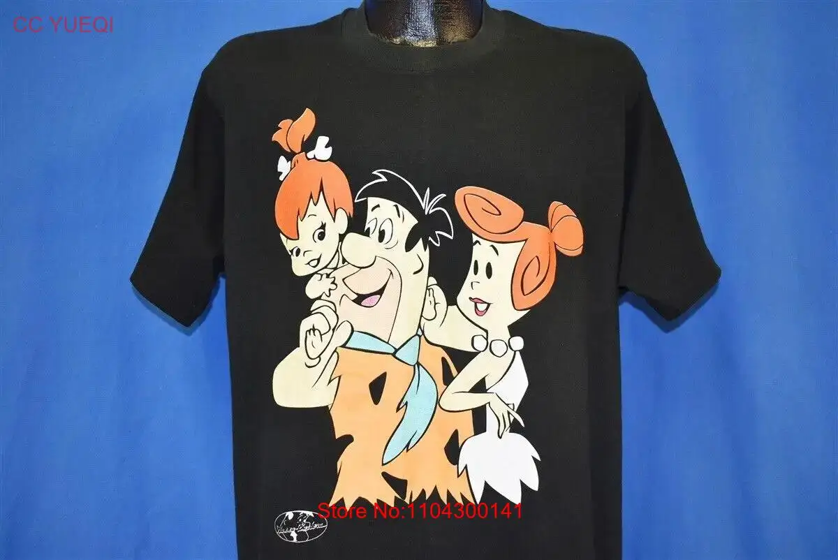 vintage 80s FLINSTONES FRED WILMA PEBBLES CARTOON TV SHOW BLACK t-shirt LARGE L