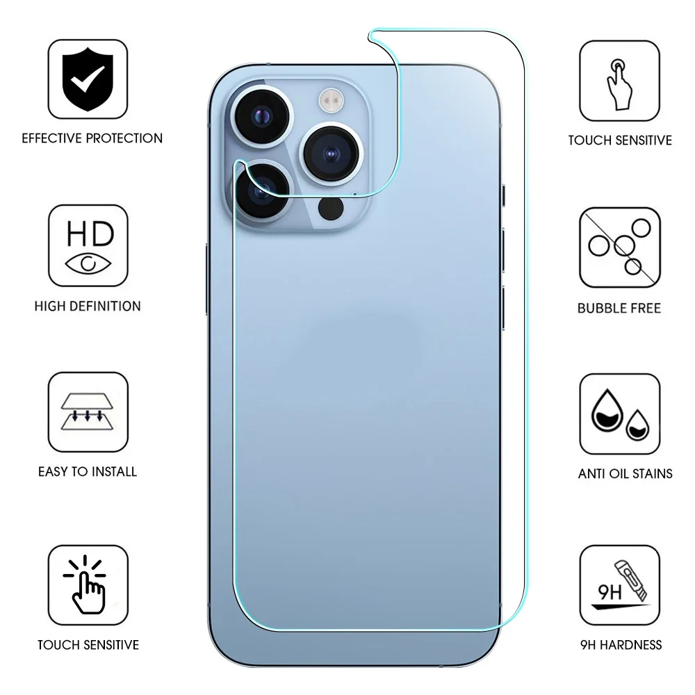 Protector de pantalla trasera de vidrio templado para iPhone 15 14 Plus 13 12 Pro Max, película trasera antiarañazos para iPhone 15 15PM 15Plus