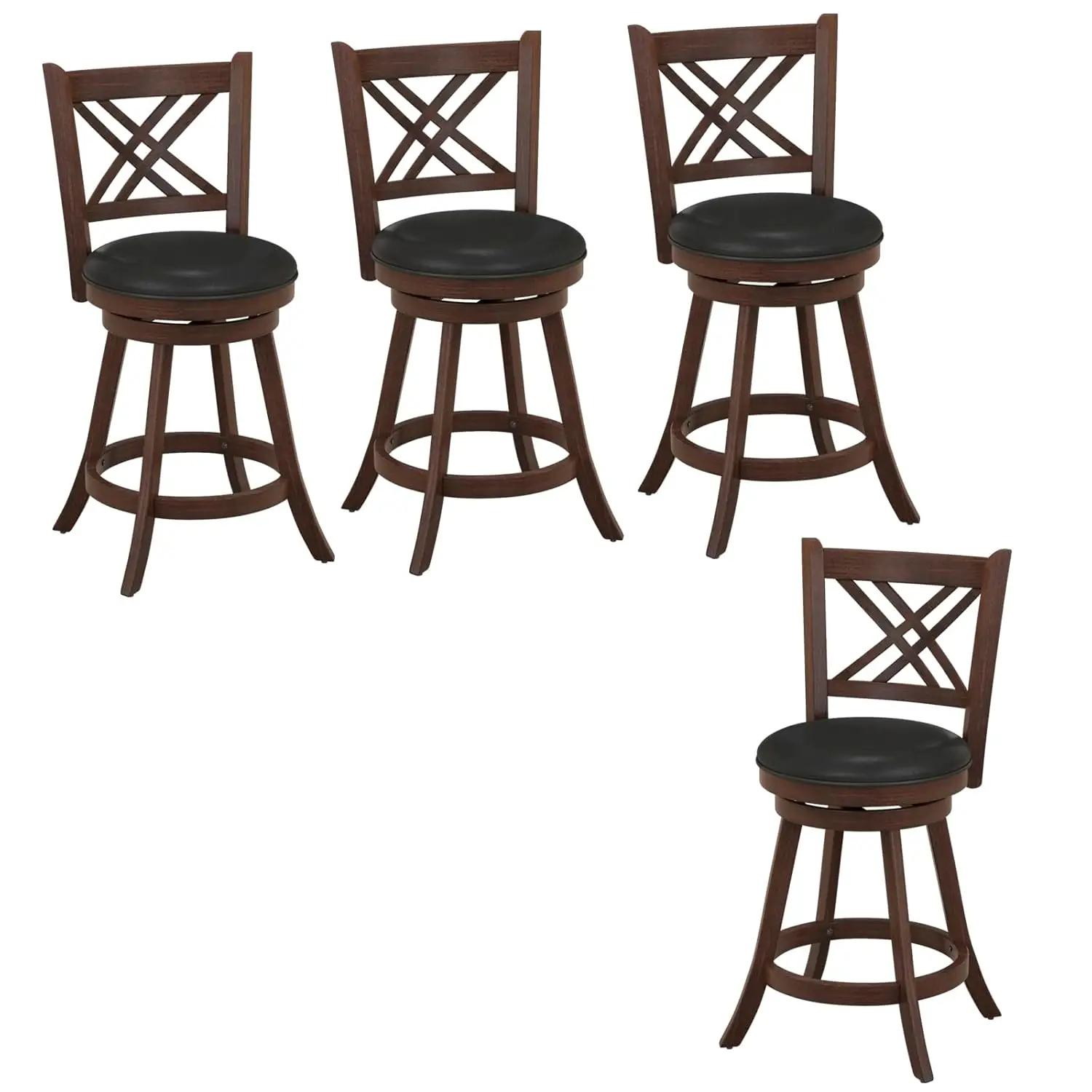 

Bar Stool Set of 4 for Kitchen Island, Swivel Upholstered Counter Height Barstools with PU Surface, Rubber Wood, Customized