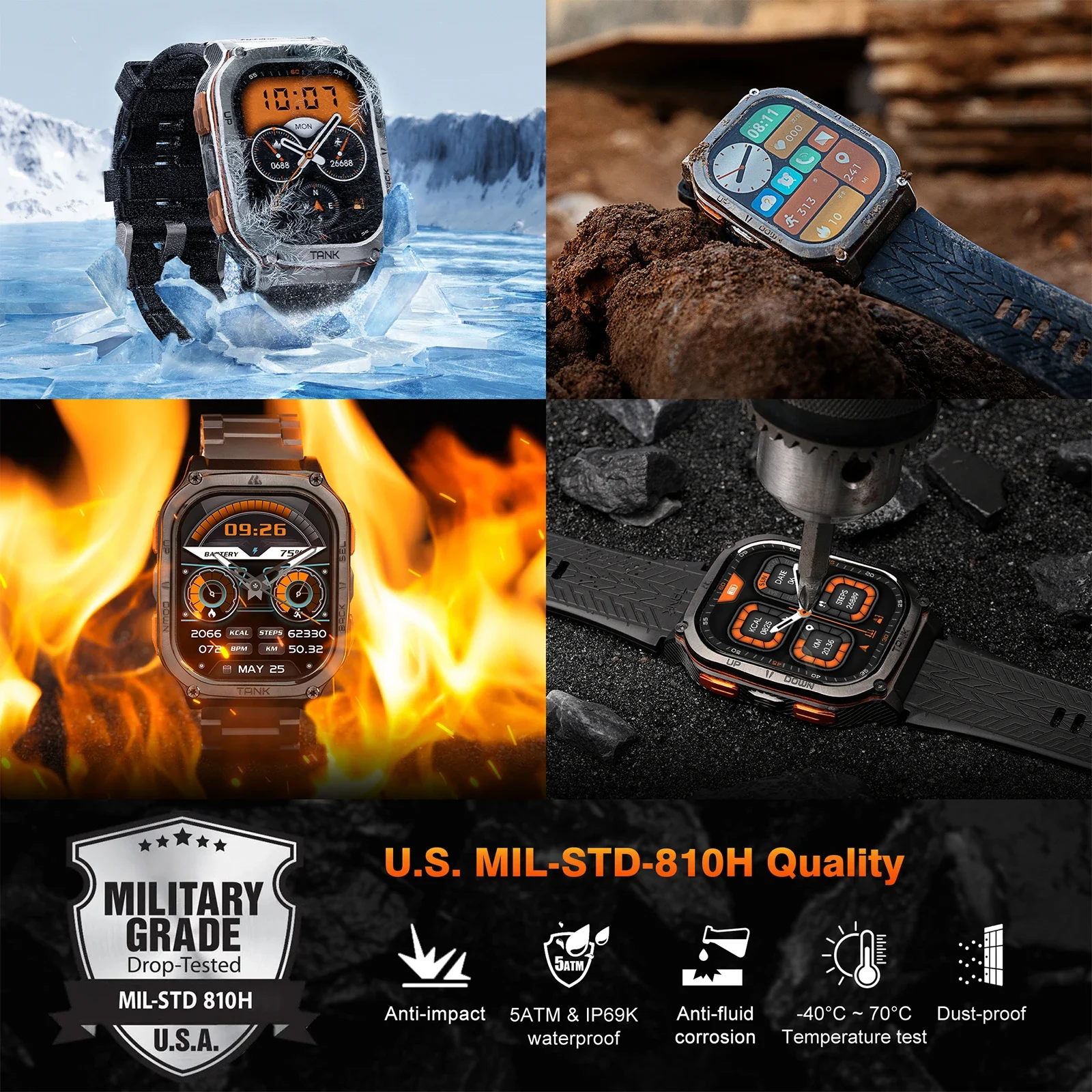 KOSPET TANK M3 Ultra GPS Smart Watch For Mentainless Steel Smartwatch 5ATM IP69K Waterproof Bluetooth Call Health Monitor