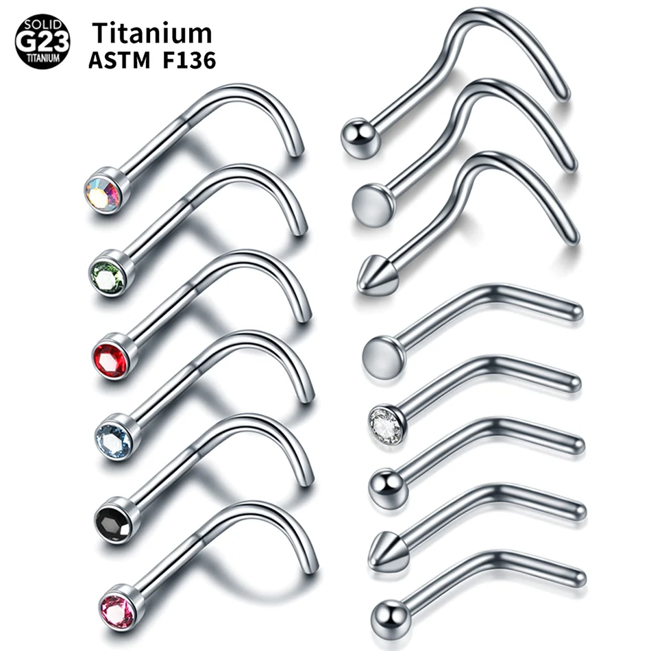 1PC Nose Stud Titanium Nostril Piercing L-Shape Nariz Screws Nose Ring Hoop Gem Nostril Earring Stud Piercings Fashion Jewelry