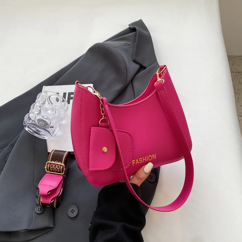 Simple Casual Handheld Underarm Bag For Women 2023 New Summer Vintage Rose Red Fashion Broadband Single Shoulder Crossbody Bag