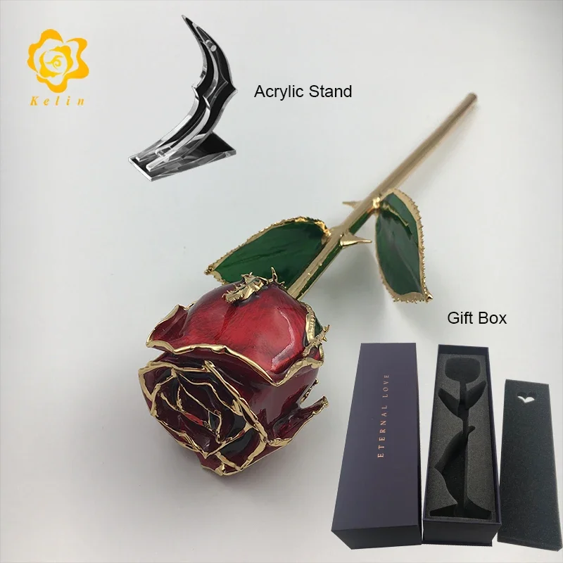 11 inches dry Rose made 24K Gold Plated Pearl red colored Rose Real Rose Dipped with nice gift box for valentines day gifts