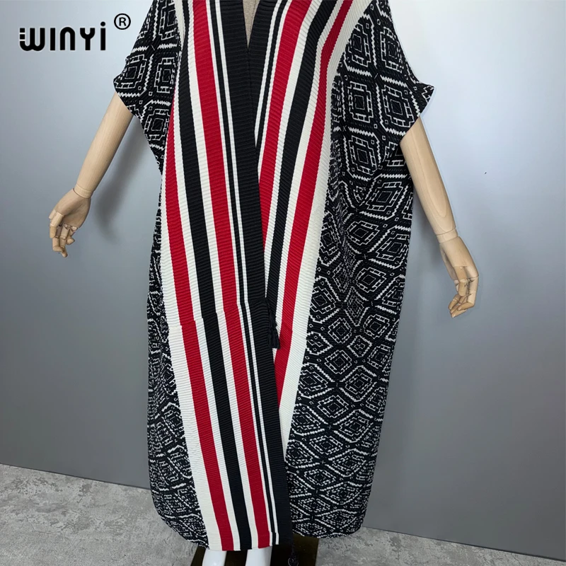 معطف كيمونو نسائي أنيق من WINYI مطبوع بحاشية فقاعية وأكمام طويلة سترة عباية دبي ملابس بحر فاخرة فستان بوهو قفطان #5