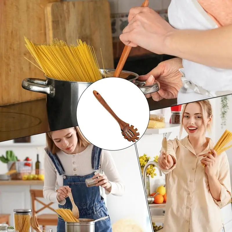 Cuchara de madera para Pasta, cuchara para Fideos de cocina de 12,6 pulgadas, cucharones de madera para mezclar, agitar, degustación y hornear, cucharas con mango largo