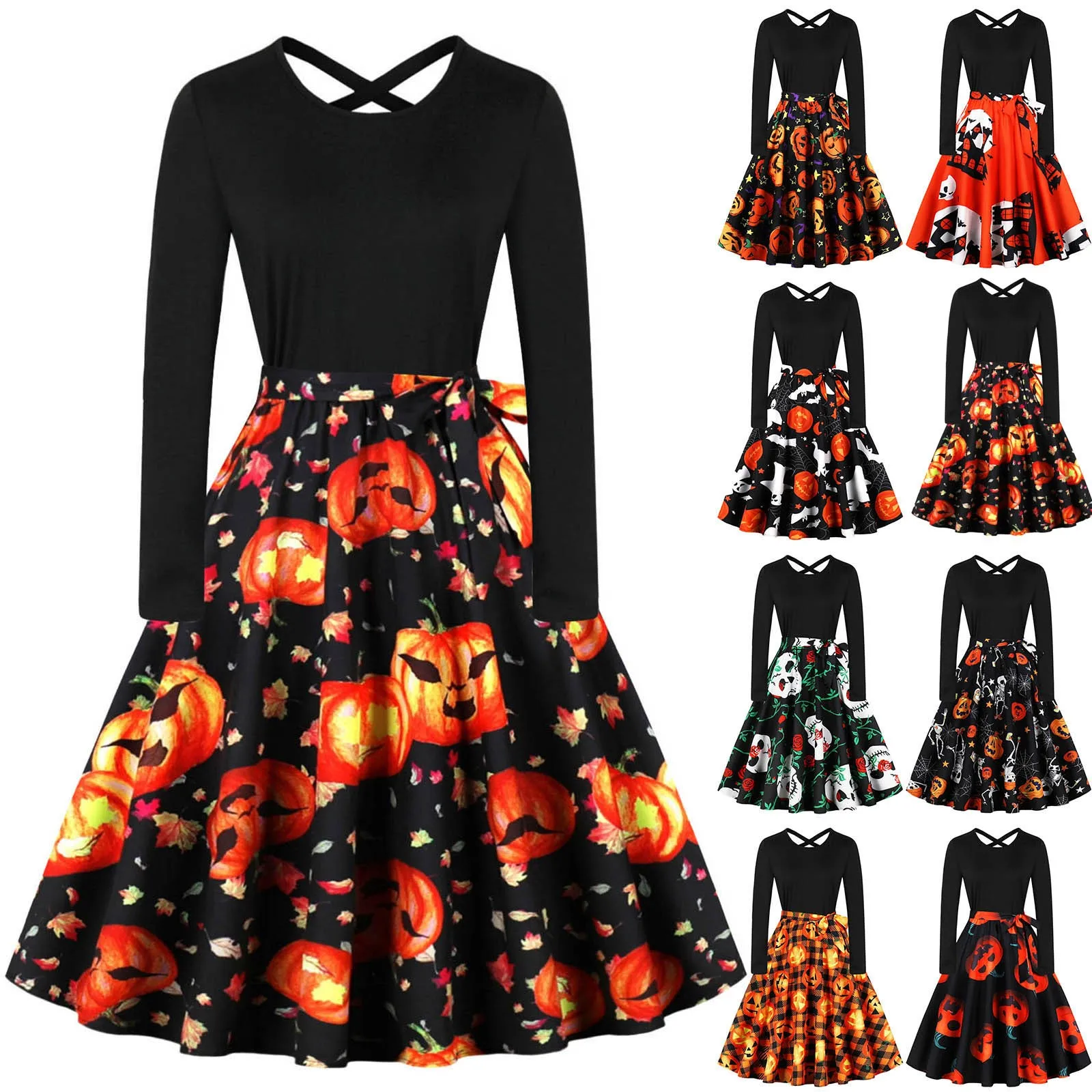 

Halloween Cosplay Costume Props Fancy Pumpkin Womens Dress Long Sleeve Princess Dress Festival Dress Up Party Vintage Robe