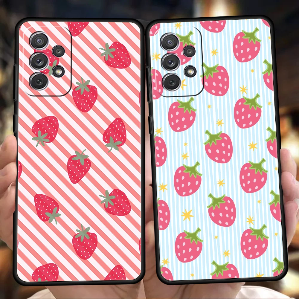 Phone Case for Samsung Galaxy A13 A15 A17 A22 A23 A25 A31 A32 A33 A35 A41 A51 A52 A55 Soft TPU Shell Strawberry Stripe Pattern