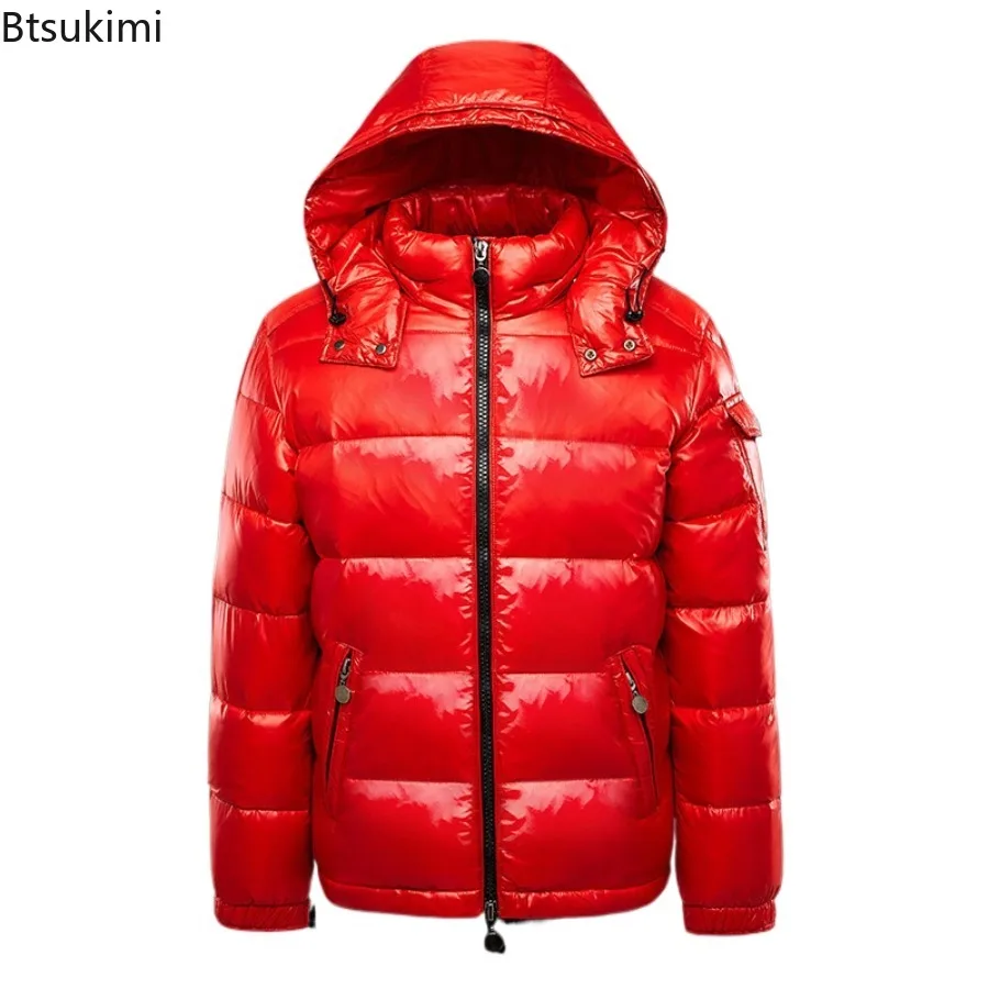 

2025 Fashion Waterproof Short Cotton Jackets Men's Black Lightweight Snow Parkas High Quality Glossy Parka Winter Jacket Male