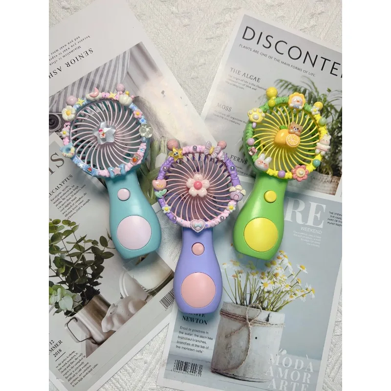 Diy cream glue macaroon small fan summer children holding wind lucky new comb hair clips.