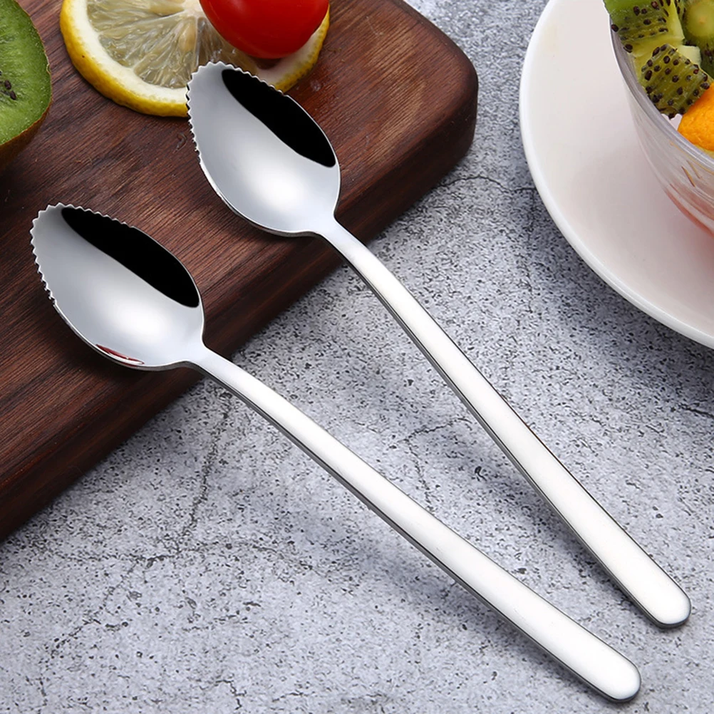 

2pcs Stainless Steel Serrated Fruit Grapefruit Dessert Baby Spoon Kitchen Accessories Stainless Steel Spoon Serrated Spatula