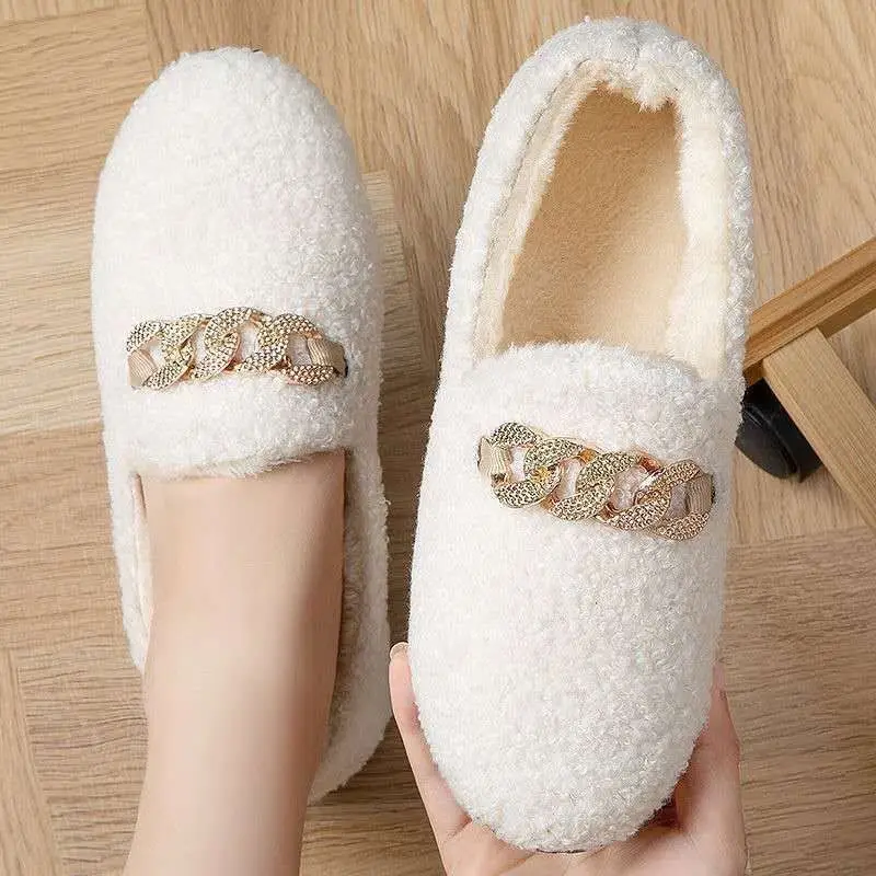 Winter New Hairy Shoes Flat Bottom with Velvet Cotton Shoes Thick Bottom Butterfly Knot Cotton Shoes Low Top Warm Shoes Sell Off