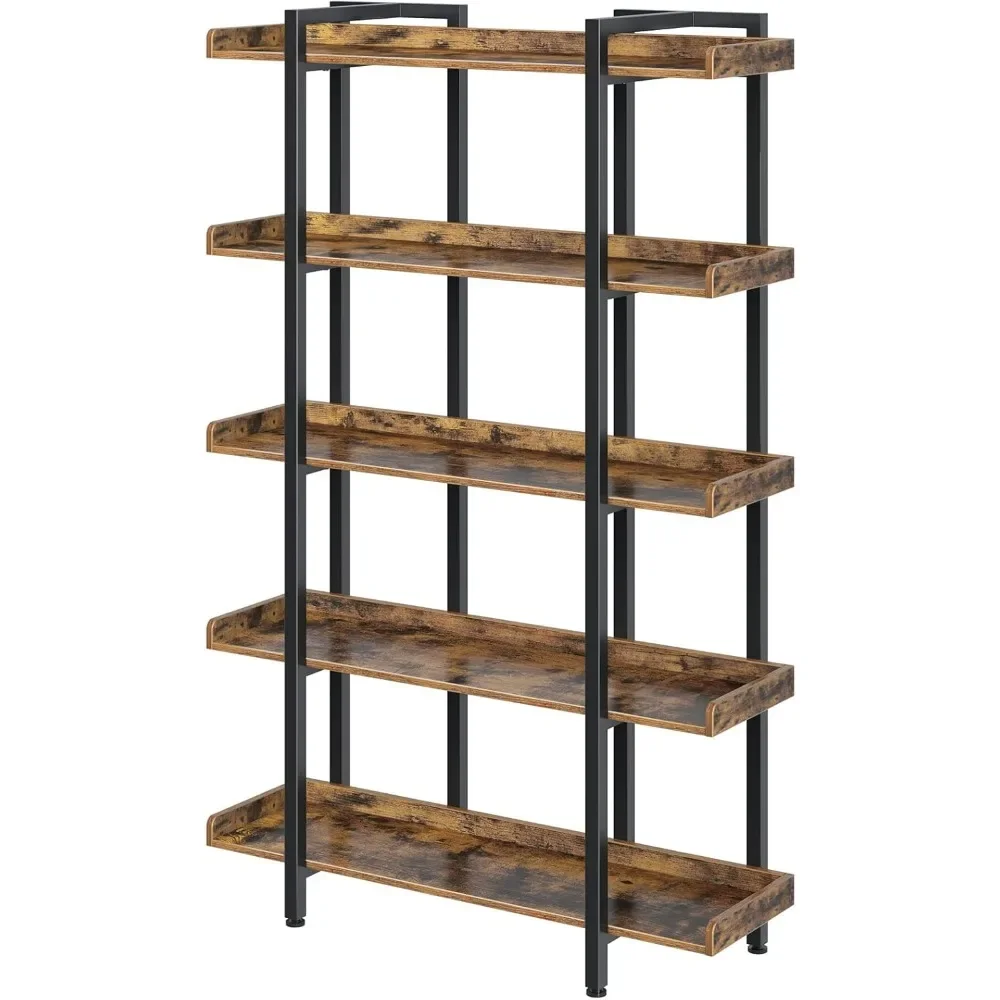 Bookshelf 5-Tier 71H Industrial Book Shelf Large Bookcases and Bookshelves Open Display Shelves with Metal Frame for Living Room