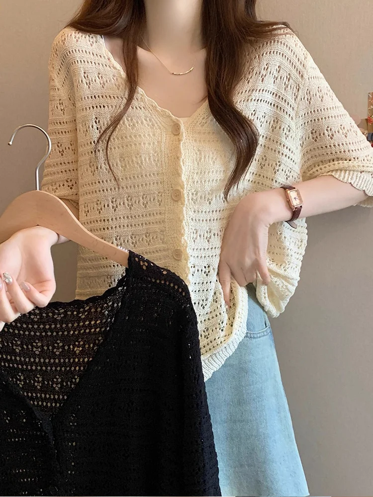 

plus Size Ice Silk Thin Loose ort Sve Knitted Cardigan Women's Summer High-End Sensation Outer Sun Protection Top