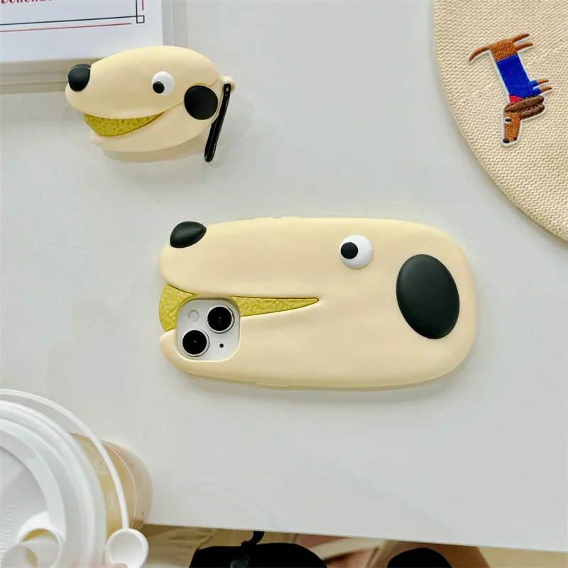 Cute Happy Dog Case for AirPods Pro2 Airpod Pro 1 2 3 Bluetooth Earbuds Charging Box Protective Earphone Case Cover