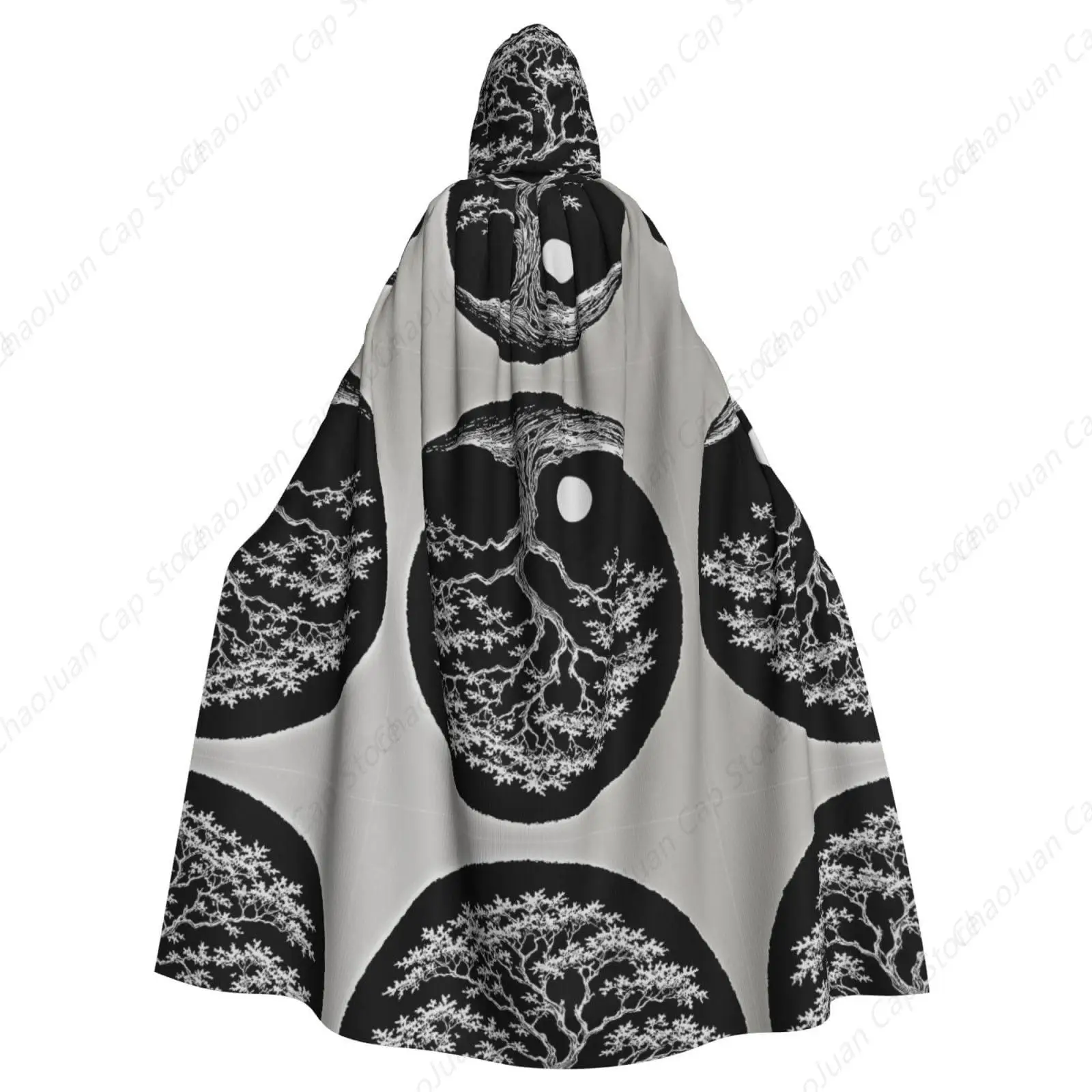 

Рождественская накидка для косплея, плащи с капюшоном в полный рост, плащ волшебника для унисекс, 58 дюймов (черный плащ «Древо жизни» с луной)