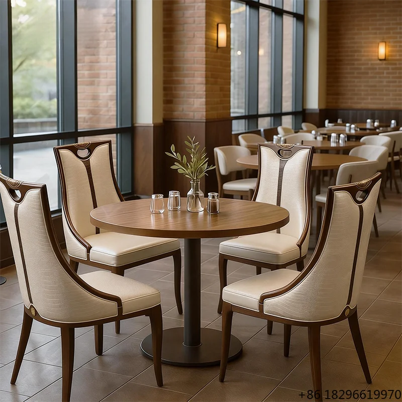 HPL Fireproof Round Table Rubber Wood Chair Set for Restaurant Hotel Hospitality Project