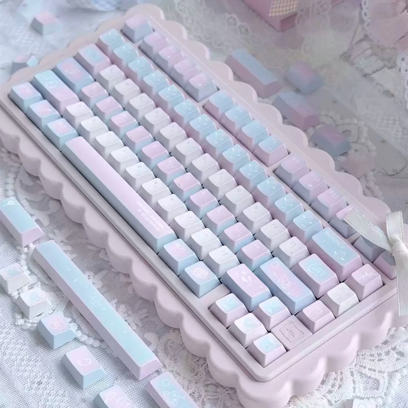 MAIMOOO Keycaps Dreamy Bubbles Personalized Customization Cherry Pbt Sublimation Pink Blue Keycaps 141keys