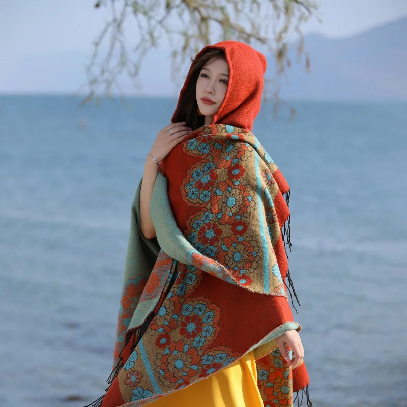 

2025 New Fashion Shawl Scarf Women Jacquard Cashew Printed Scarves Borders Female Tassel Travel Blanket Wraps Ethnic Shawls Wh6