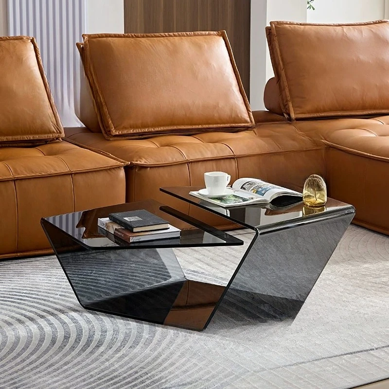 Italian-style creative special-shaped glass coffee table, modern simple artistic home tea table