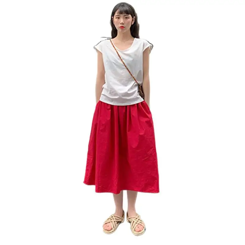 2024 Summer Cotton Skirt Women plus size Fashion Korean Pocket Aline Sun School High Waist Skirt Autunm party skirts M-7XL