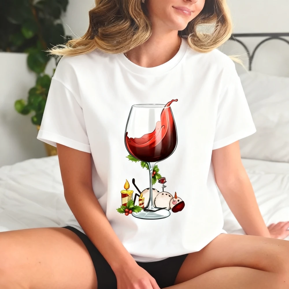 عشاق النبيذ عيد الميلاد قميص تيبسي ثلج التي شيرت عيد الميلاد النبيذ حفلة مضحك ملابس النساء موضة عادية عيد الميلاد مهرجان ازياء