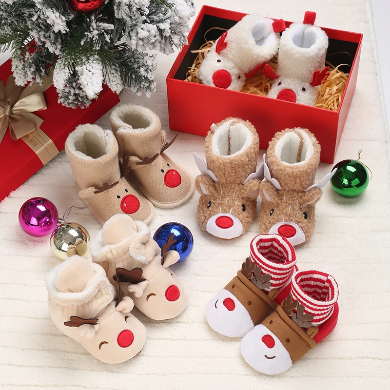 HAIZHIW New year Christmas Newborn Baby Shoes Boy Girl Toddler First Walkers Soft Bottom Infant Flats Warm Snow Boots 0-18Months