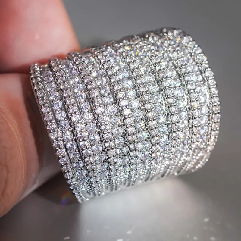1Pc Luxury Wide-sided Synthetic Zirconia Ring, Exaggerated and Sturdy Design, Exquisite Multi-functional Accessories for Parties and Banquets, Holiday Gifts, Birthday Gifts