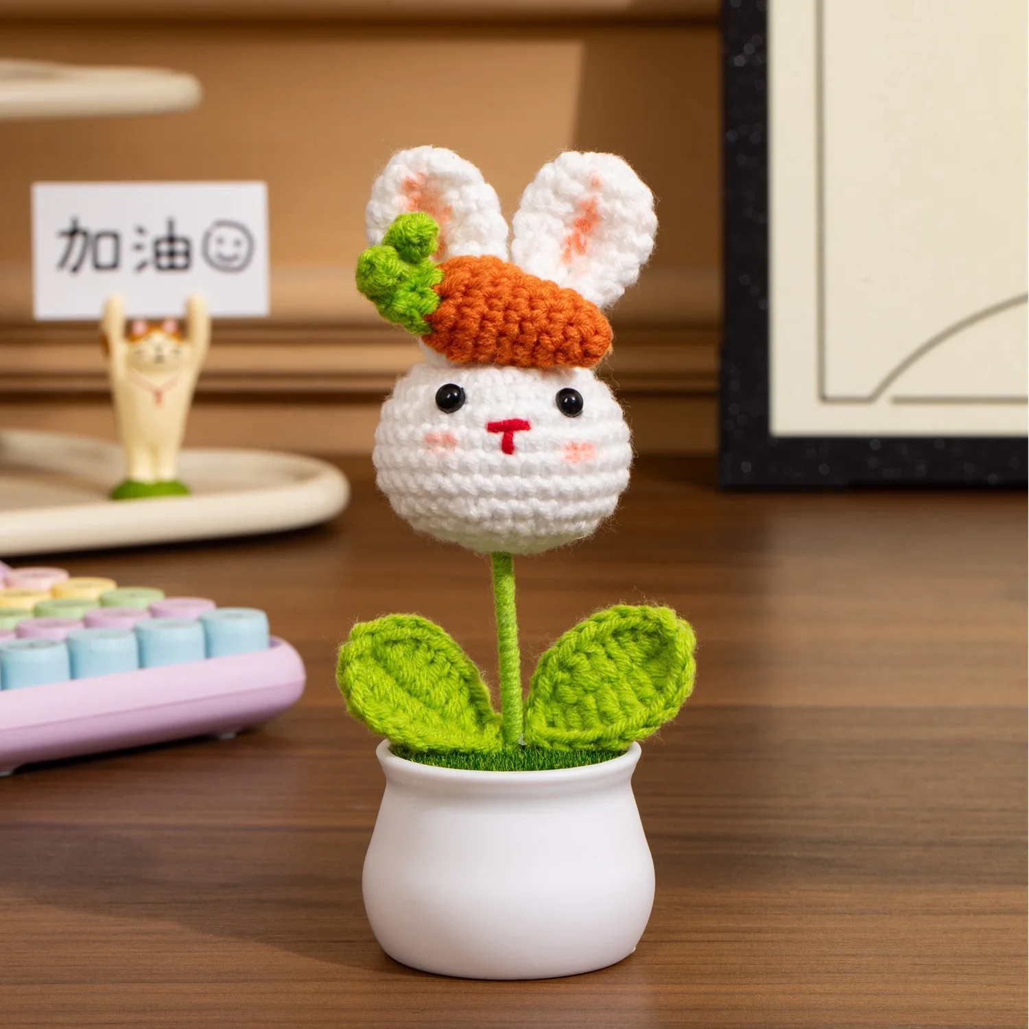 أرنب لطيف محبوك الزهور بوعاء الحيوان زهرة الكروشيه المنسوجة زهرة للسيارة ديكور المنزل الاطفال هدية