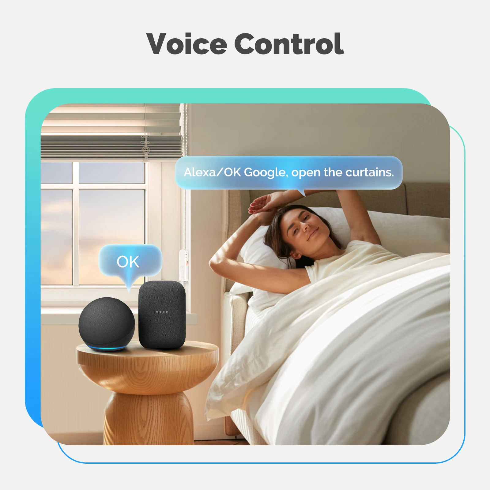 Alexa and Google Home voice control for smart roller blinds