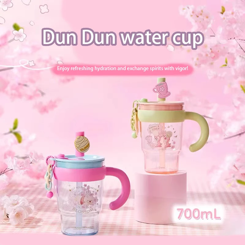 Disney Kubuś Puchatek Sakura Season 700 мл чашка для воды Tritan с соломинкой, портативная ручка без BPA, милый мультяшный стакан для детей, подарок