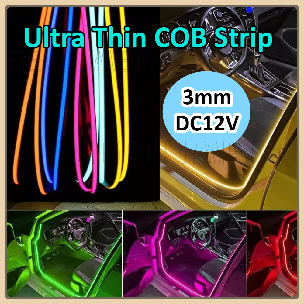 

DC12V 3 мм Ширина Ультратонкая лента FOB COB Гибкая светодиодная лента Световая лента Ледяной синий Желтый Красный Зеленый Красный Светодиодный бар для домашнего декора автомобиля